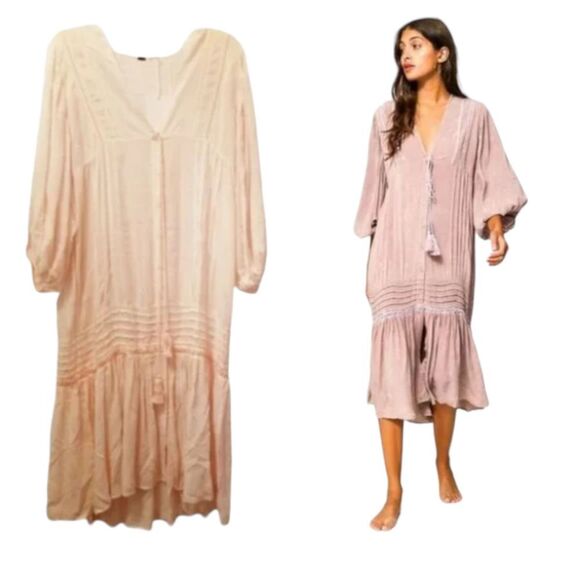 Young Fabulous & Broke 'Joplin' Boho Balloon Sleeve V-Neck Midi Dress Small NWT - Picture 1 of 13